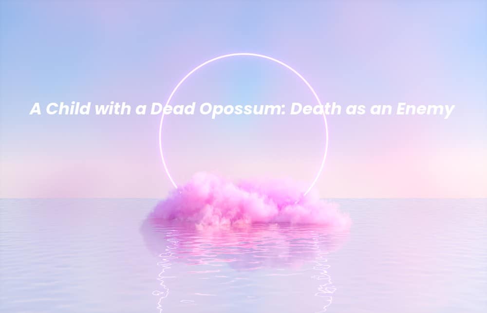 Picture of a spiritual background with the words A Child with a Dead Opossum: Death as an Enemy written on it